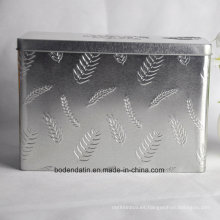 Caja de la lata del té de plata de encargo, caja rectangular de la lata del té, ninguna caja de la lata del té de la impresión con el relieve